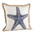 Saro Lifestyle SARO 5433.NB20S 20 in. Square Star Fish Print Cotton Down Filled Throw Pillow  Navy Blue 5433.NB20S